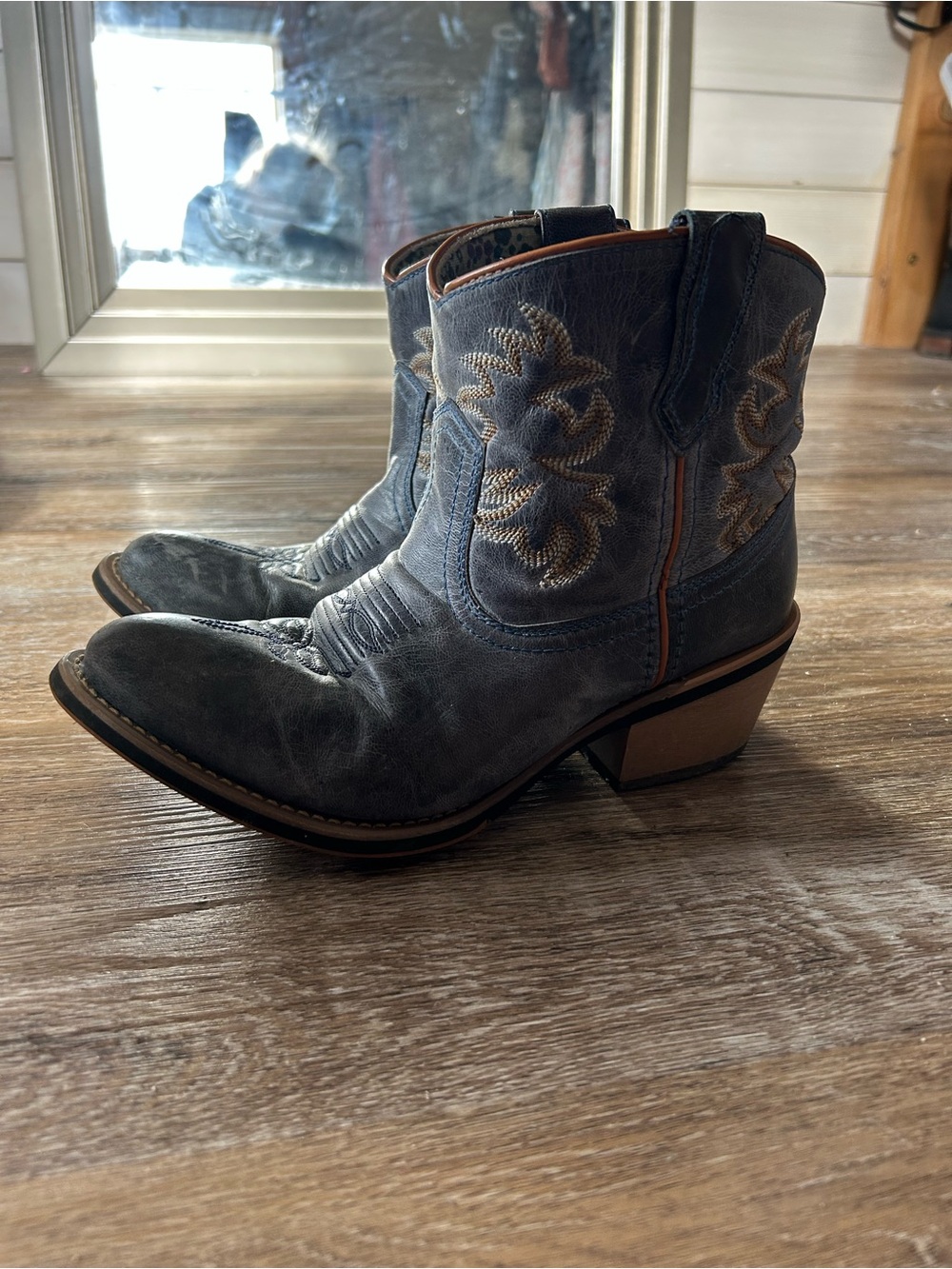 Laredo Blue Western Ankle Boots with Tan Stitching